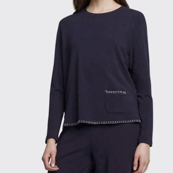 L'AGENCE Sweaters - L'Agence Christy Split‎ Hem Long Sleeve Embroidered Sweatshirt Medium Midnight